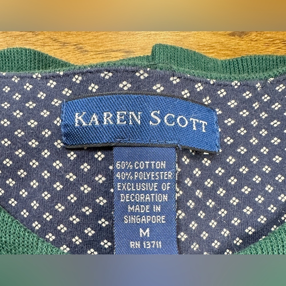 Vintage Karen Scott Green Christmas Sweater Embroidered & Appliquéd Women’s Sz M - Picture 6 of 10